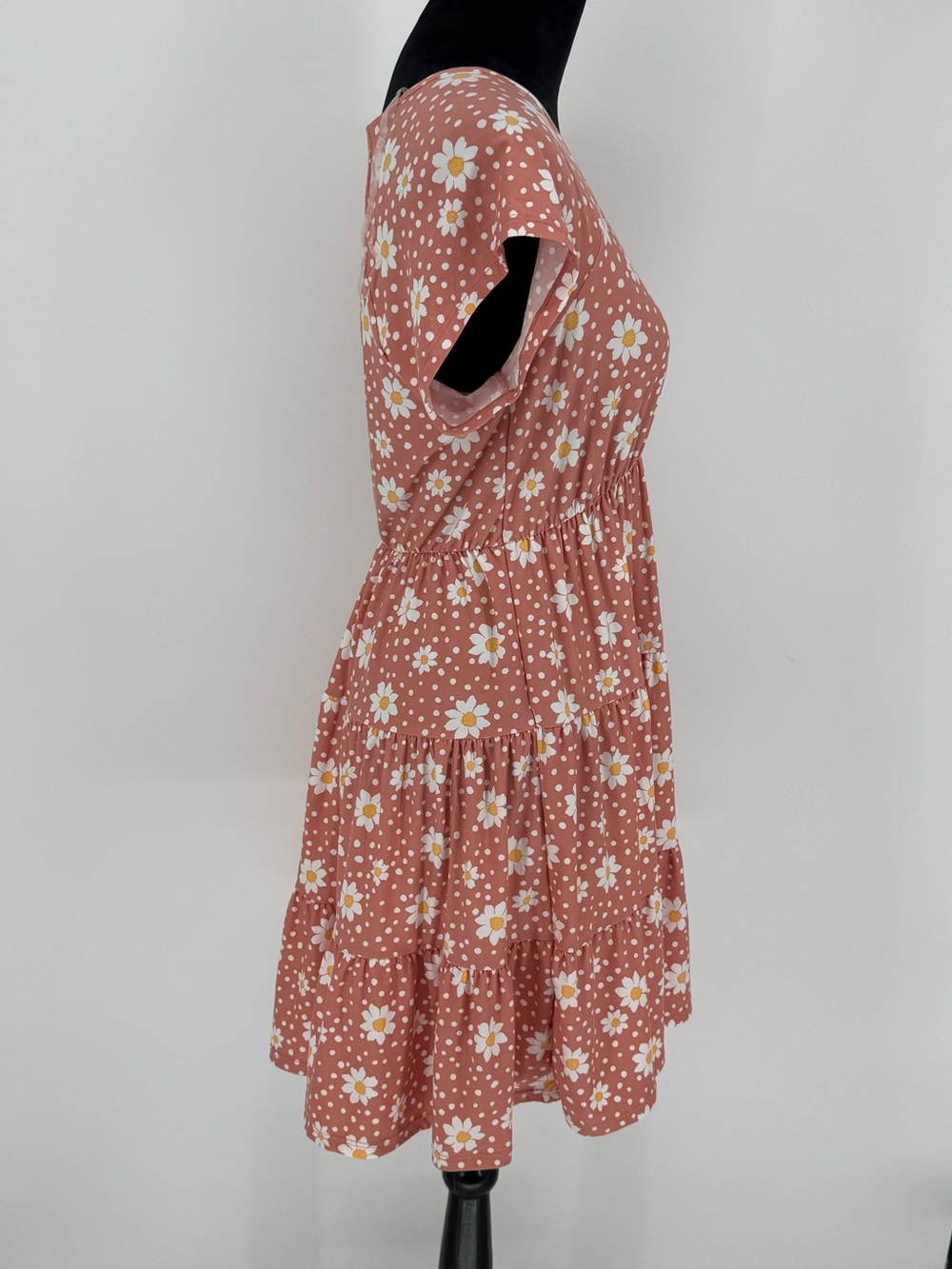 NWT No Boundaries Juniors Size L (11-13) Pink Coral Daisy Floral Stretch Dress - Picture 2 of 9